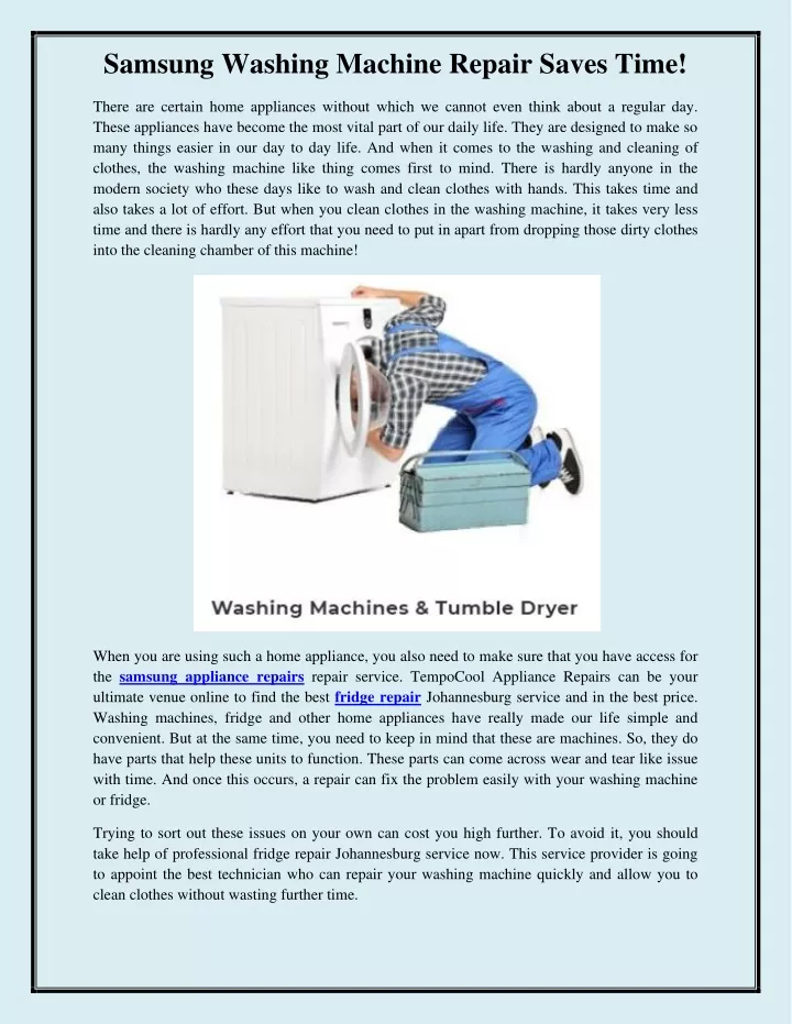 samsung washing machine repair saves time