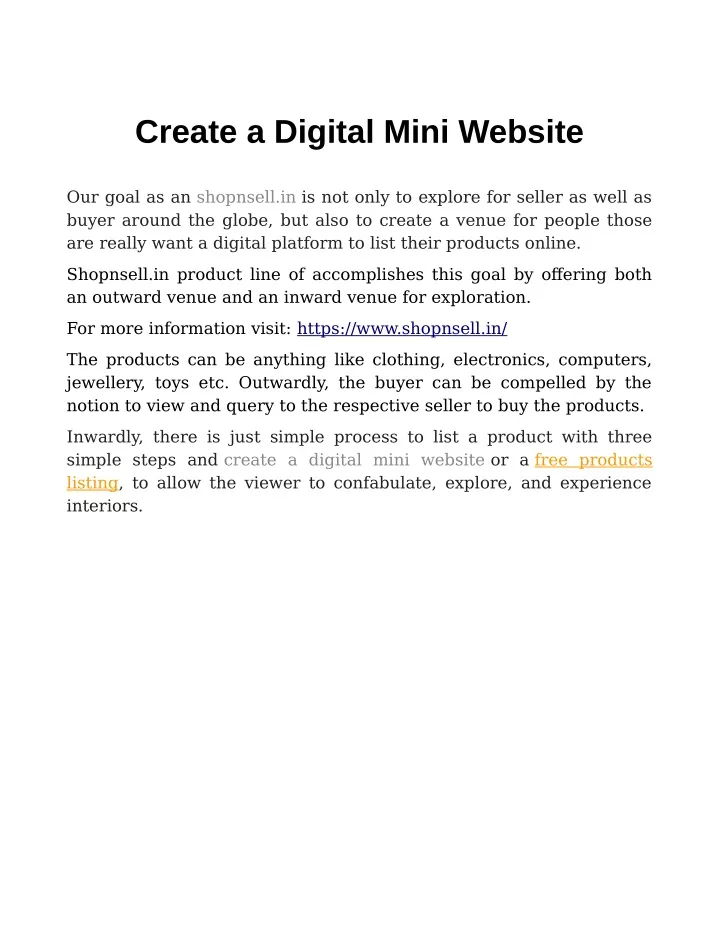 create a digital mini website