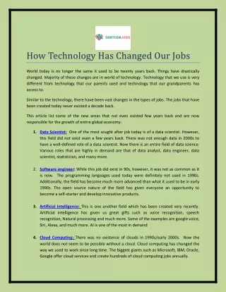 Technology Has Changed Our Jobs - Know more here