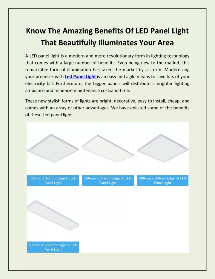 know the amazing benefits of led panel light that