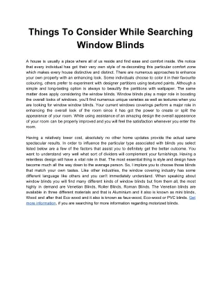 Things To Consider While Searching Window Blinds