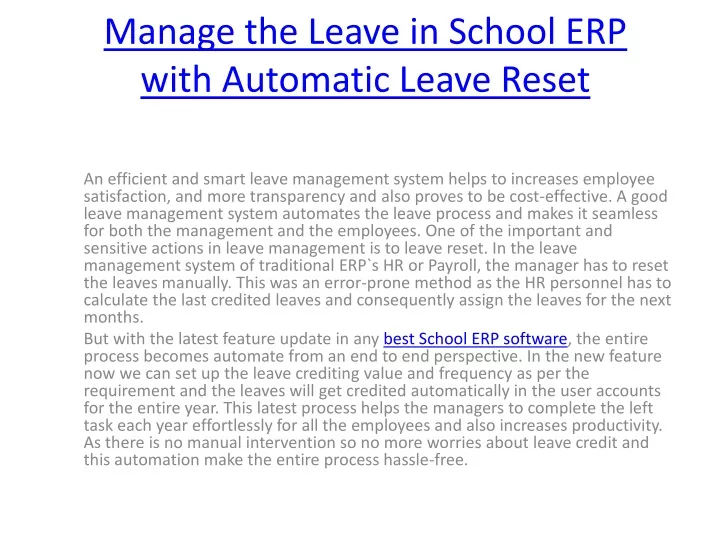 manage the leave in school erp with automatic leave reset