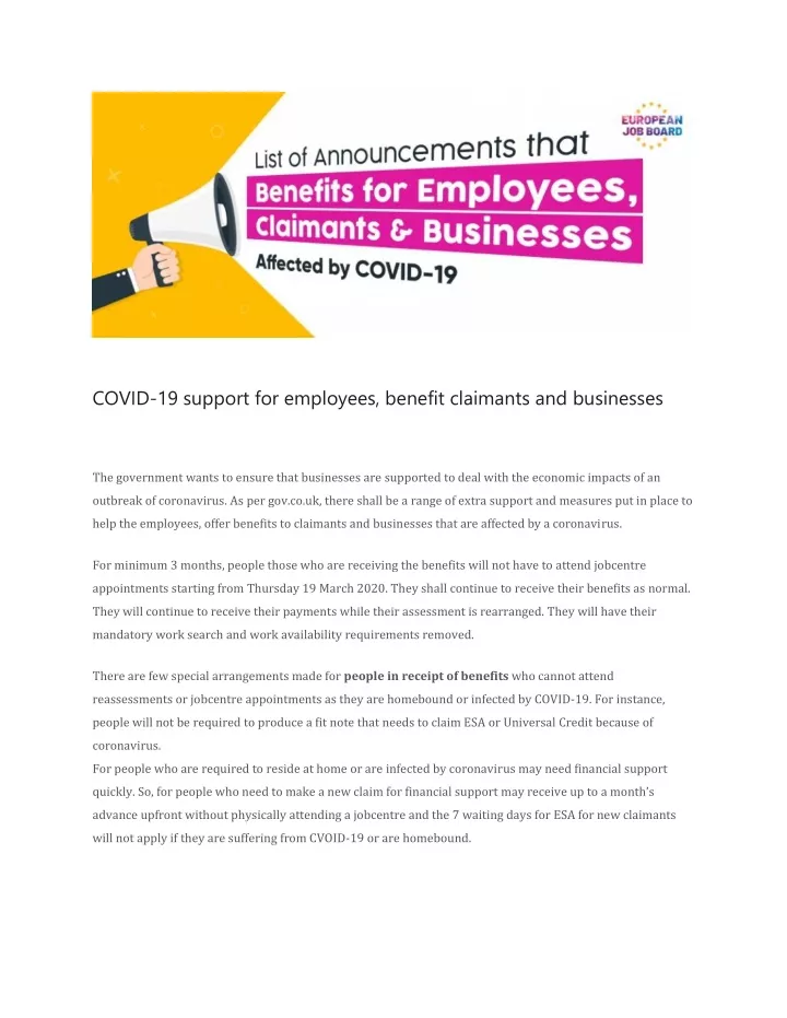 covid 19 support for employees benefit claimants