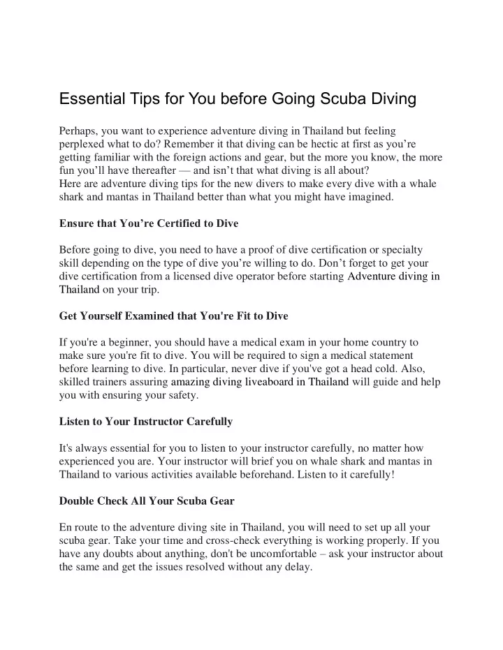 essential tips for you before going scuba diving