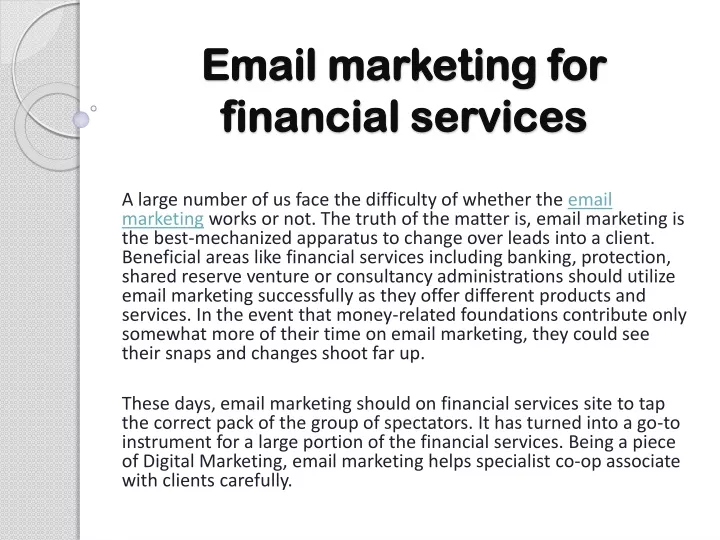 email marketing for financial services