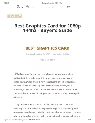 Best Graphics Card for 1080p 144hz - Buyer’s Guide