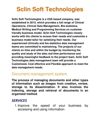 Clinical Data Management - Sclin Soft Technologies