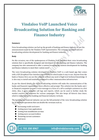 vindaloo voip launched voice broadcasting