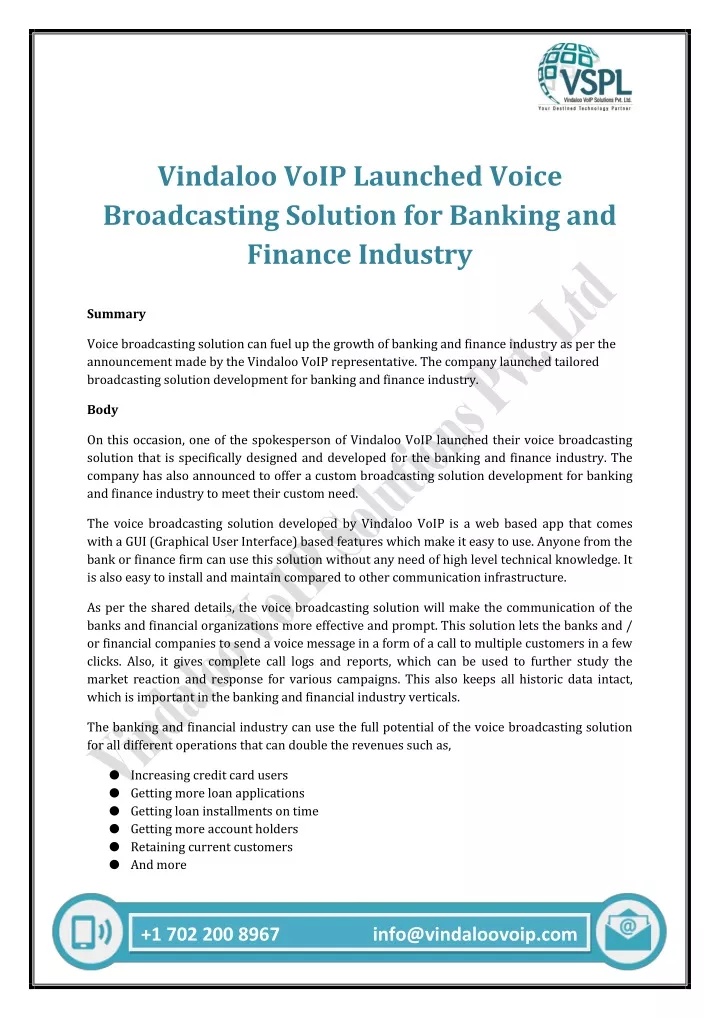vindaloo voip launched voice broadcasting