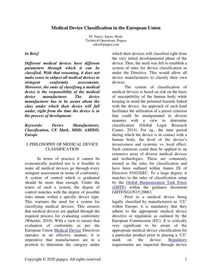 medical device classification in the european