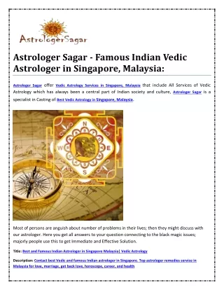 Astrologer Sagar - Famous Indian Vedic Astrologer in Singapore, Malaysia: