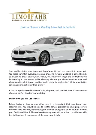 How to Choose a Wedding Limo that is Perfect?