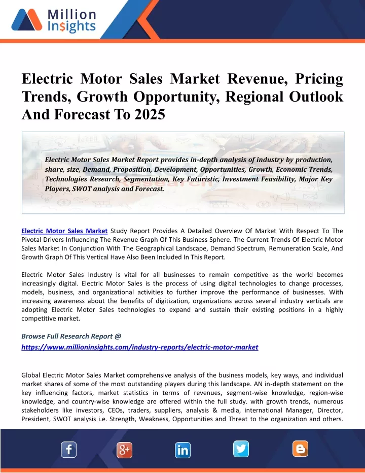 electric motor sales market revenue pricing