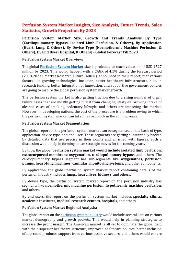 perfusion system market insights size analysis