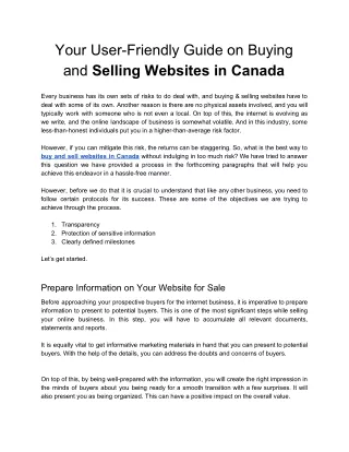 Your User-Friendly Guide on Buying and Selling Websites in Canada
