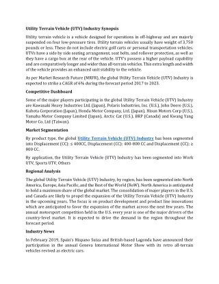 utility terrain vehicle utv industry synopsis
