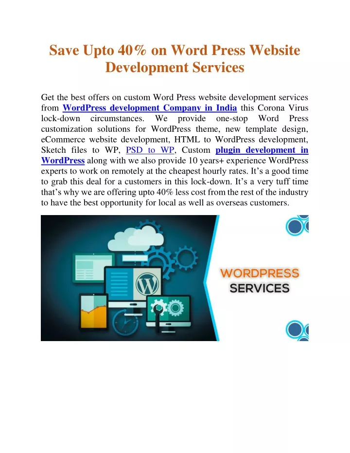 save upto 40 on word press website development