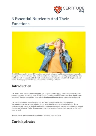6 essential nutrients and their functions