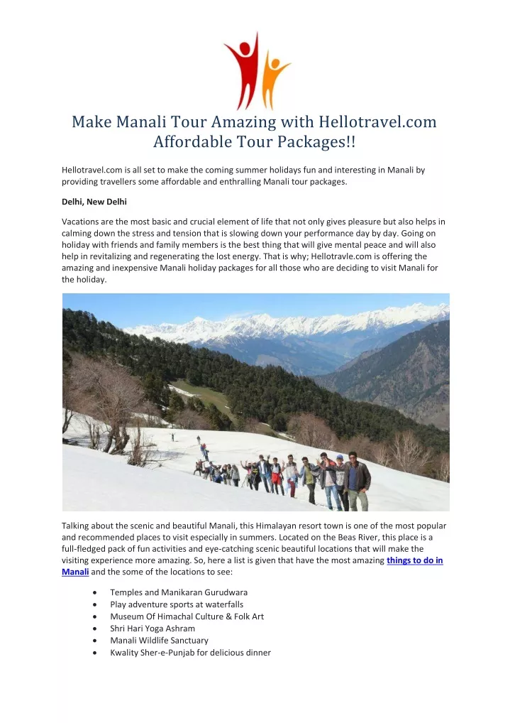 make manali tour amazing with hellotravel