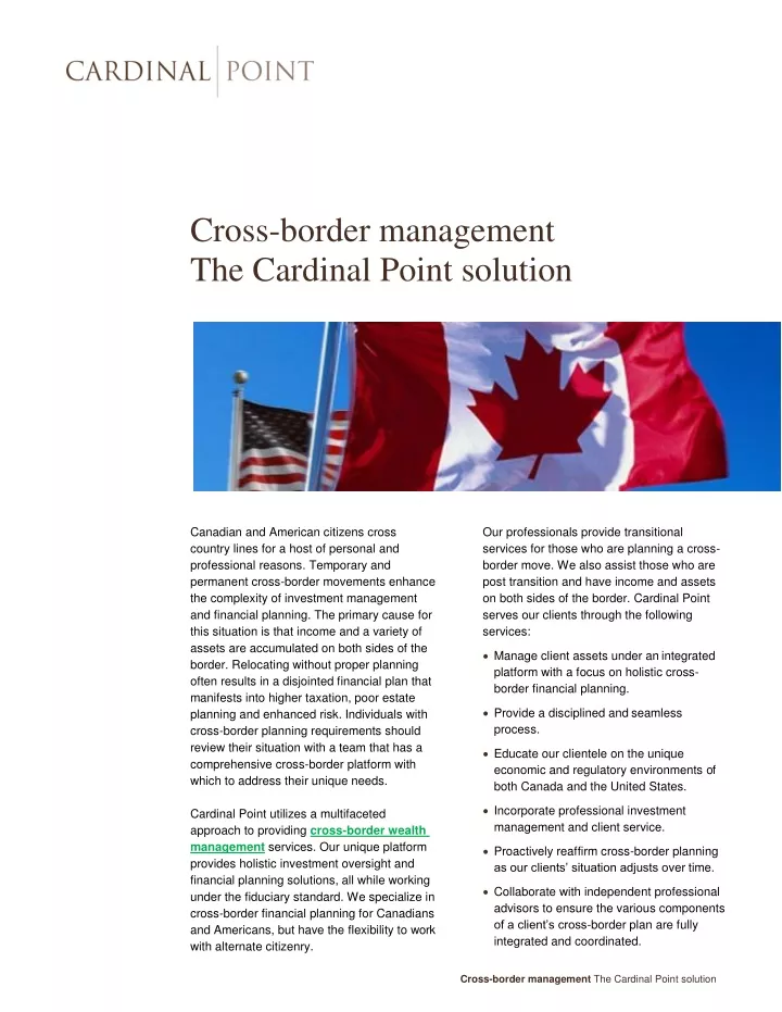 cross border management the cardinal point