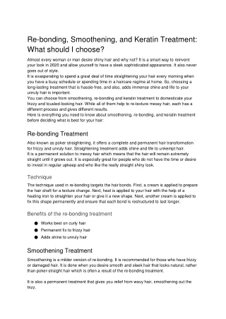 re bonding smoothening and keratin treatment what
