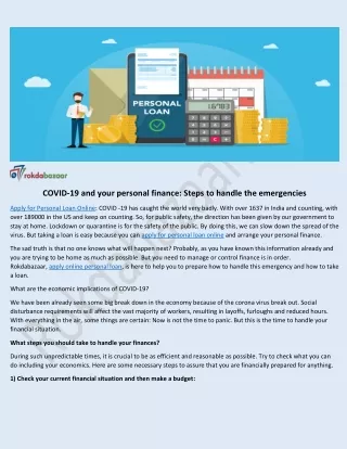 covid 19 and your personal finance steps