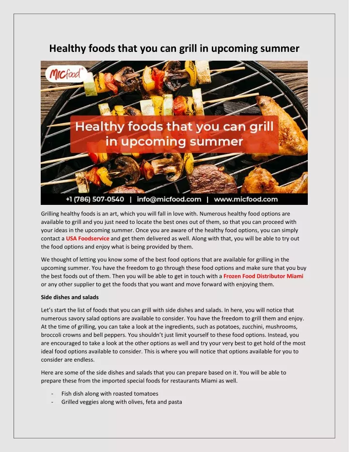 healthy foods that you can grill in upcoming