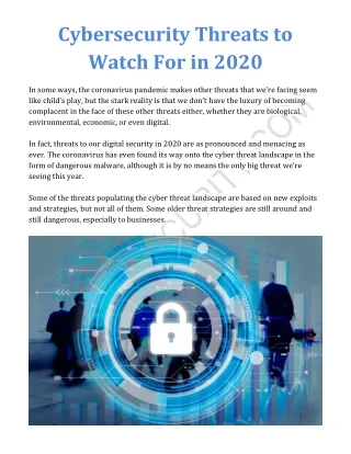 Cyber security Threats to Watch For in 2020
