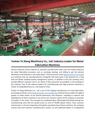 Foshan Te Xiang Machinery Co., Ltd: Industry Leader for Metal Fabrication Machines
