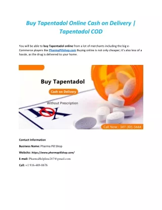 Buy Tapentadol Online Cash on Delivery | Tapentadol COD