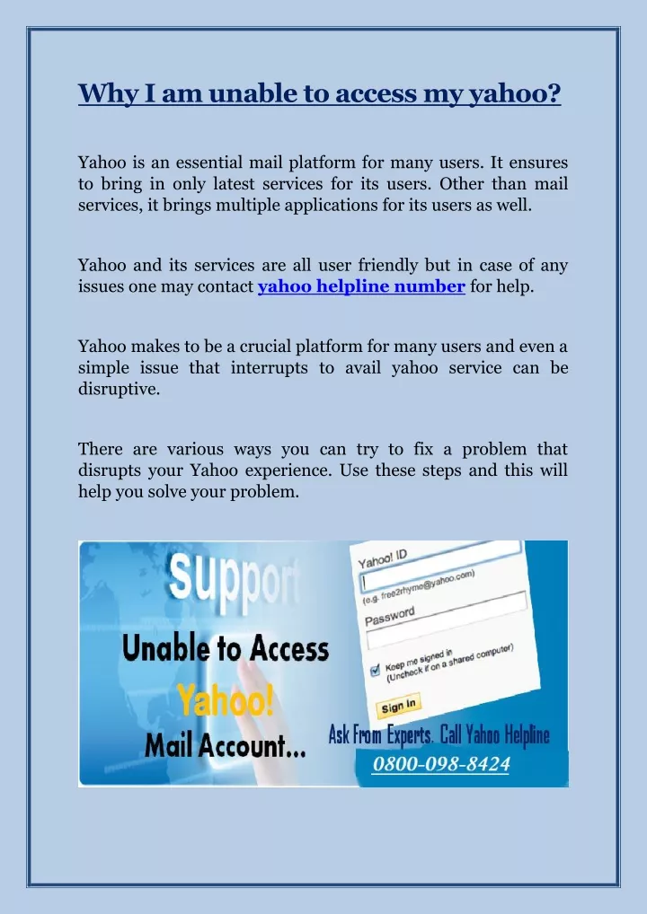 why i am unable to access my yahoo