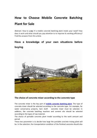 how to choose mobile concrete batching