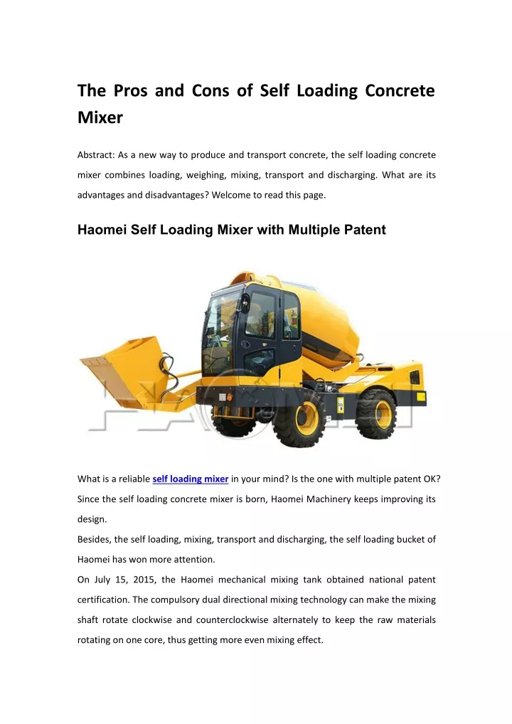 the pros and cons of self loading concrete mixer