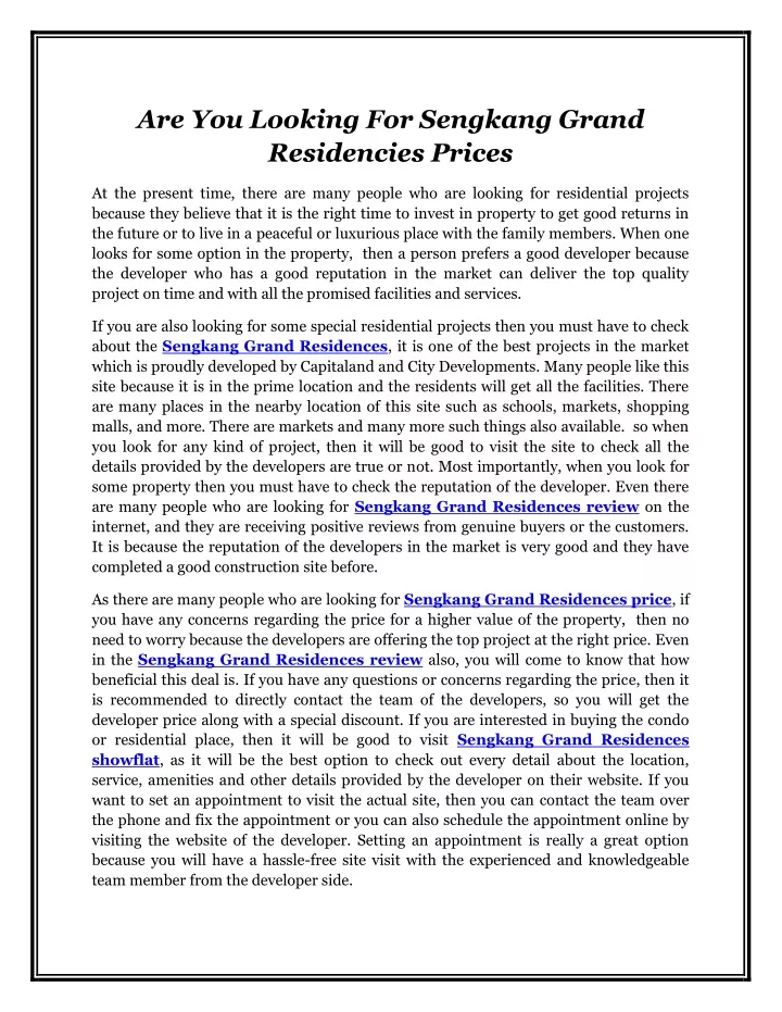 are you looking for sengkang grand residencies