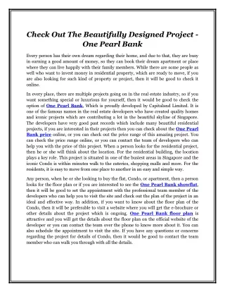 Check Out The Beautifully Designed Project - One Pearl Bank