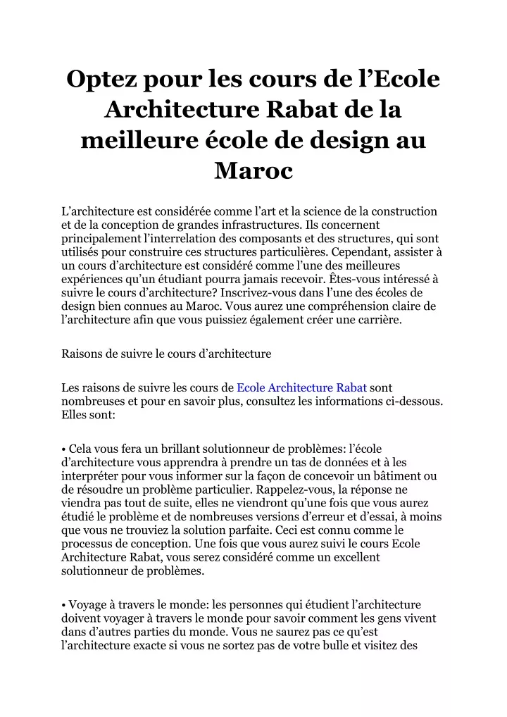 optez pour les cours de l ecole architecture