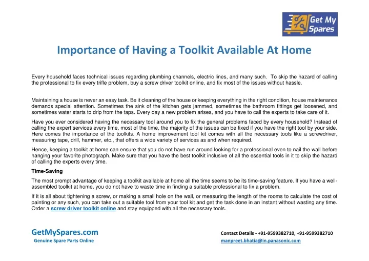 importance of having a toolkit available at home
