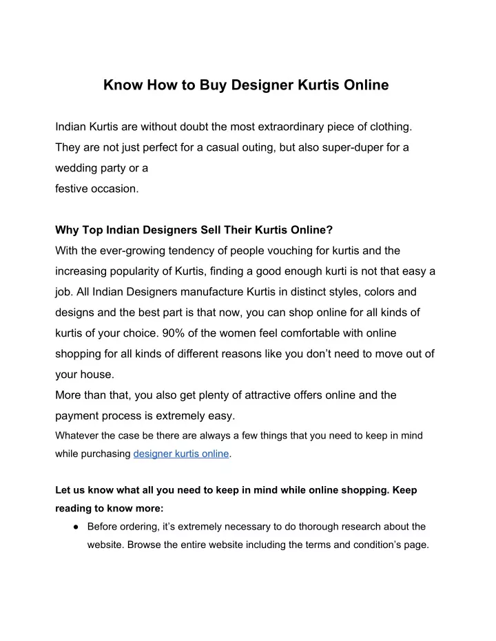 know how to buy designer kurtis online