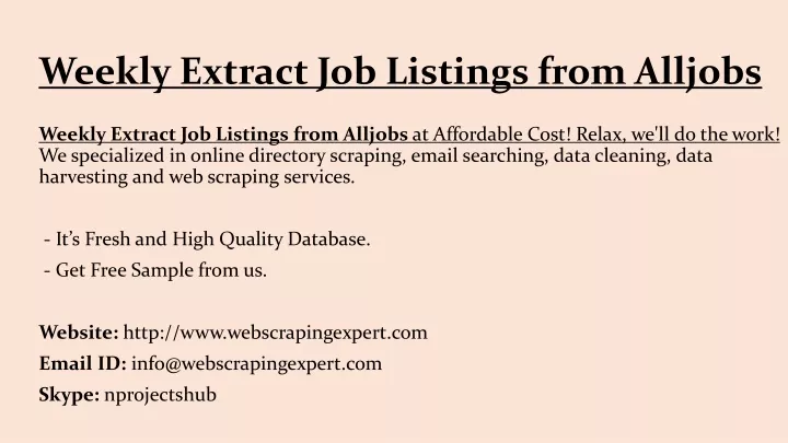 weekly extract job listings from alljobs