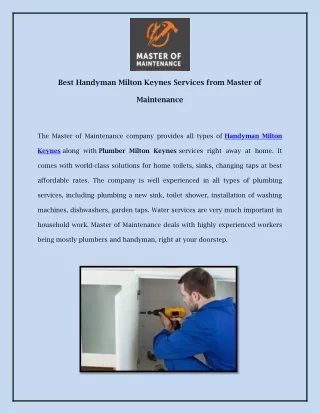 Best Handyman Milton Keynes Services from Master of Maintenance