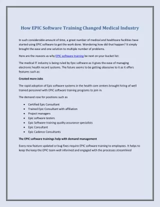 How EPIC Software Training Changed Medical Industry