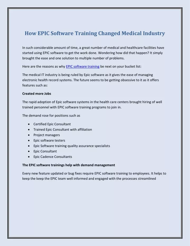 how epic software training changed medical