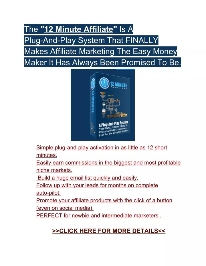 the 12 minute affiliate is a plug and play system
