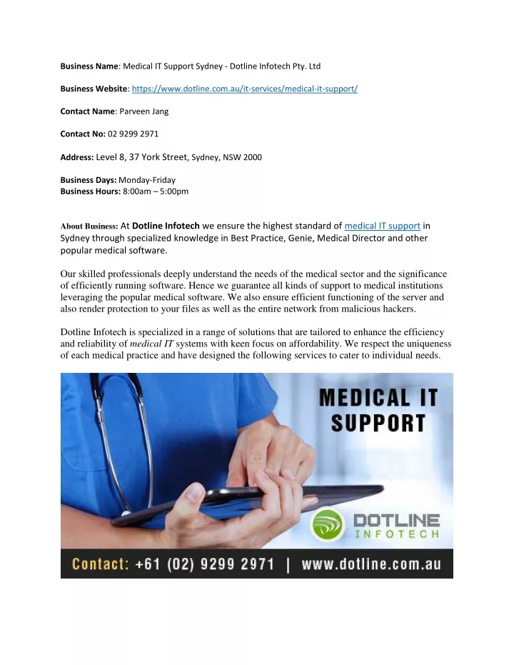 business name medical it support sydney dotline