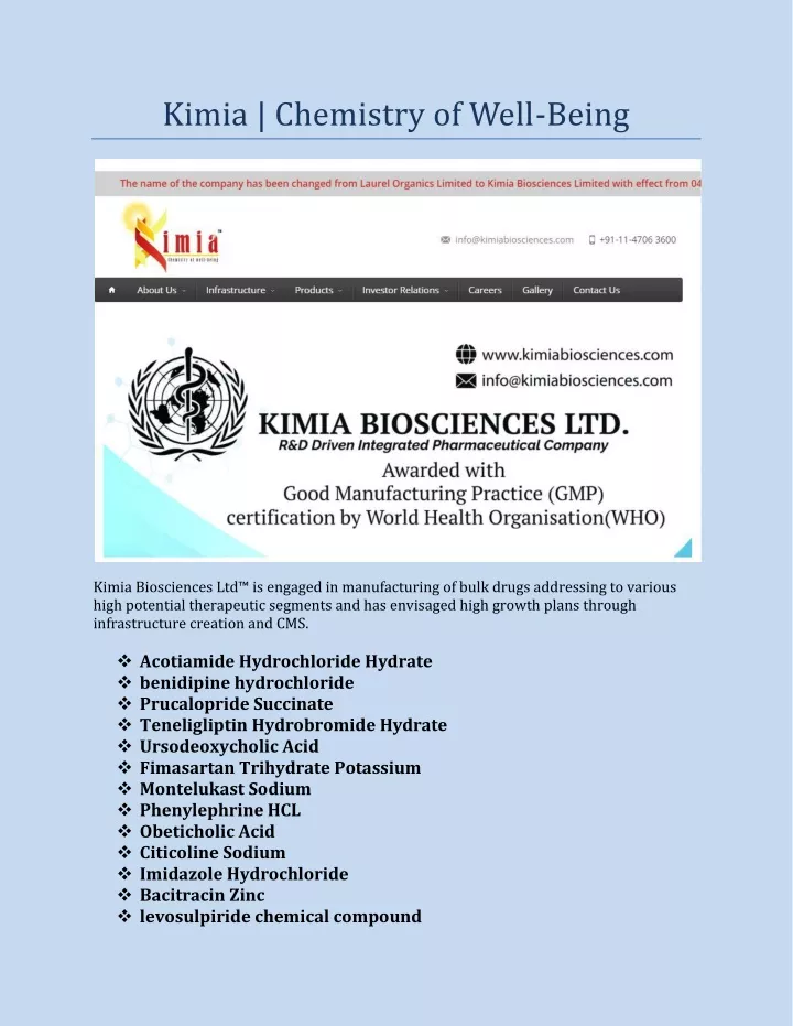 kimia chemistry of well being