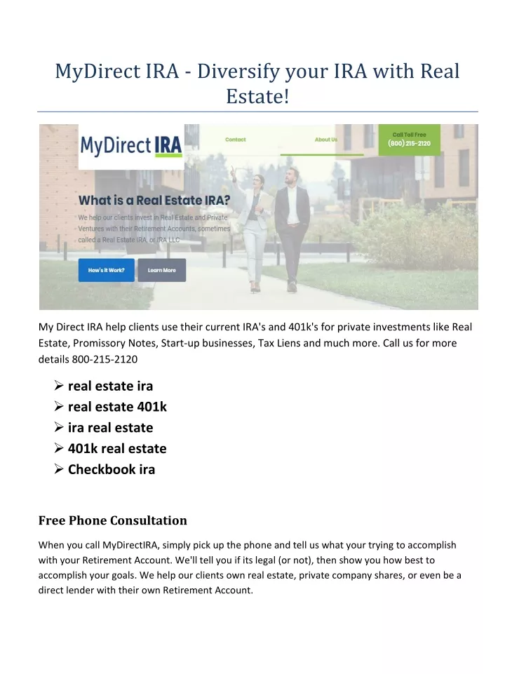 mydirect ira diversify your ira with real estate