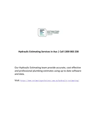 Hydraulic Estimating Services
