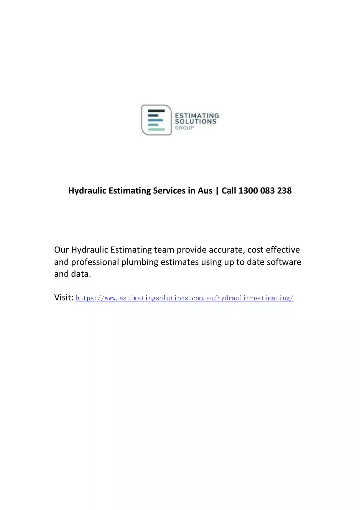 hydraulic estimating services in aus call 1300