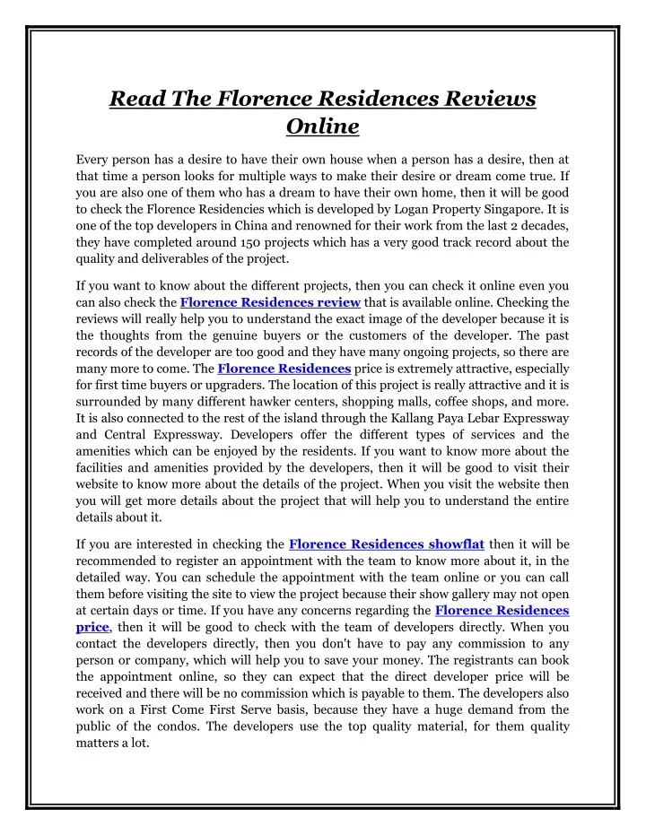read the florence residences reviews online