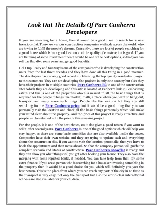 look out the details of parc canberra developers